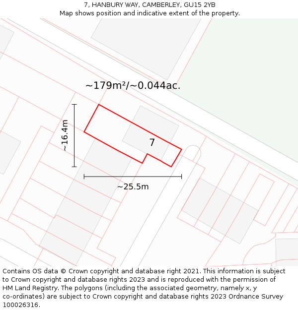 7, HANBURY WAY, CAMBERLEY, GU15 2YB: Plot and title map