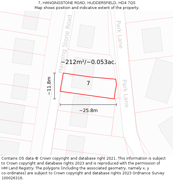 7, HANGINGSTONE ROAD, HUDDERSFIELD, HD4 7QS: Plot and title map