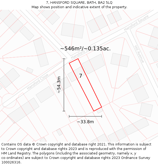 7, HANSFORD SQUARE, BATH, BA2 5LQ: Plot and title map