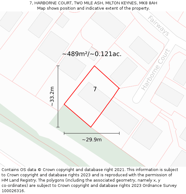 7, HARBORNE COURT, TWO MILE ASH, MILTON KEYNES, MK8 8AH: Plot and title map