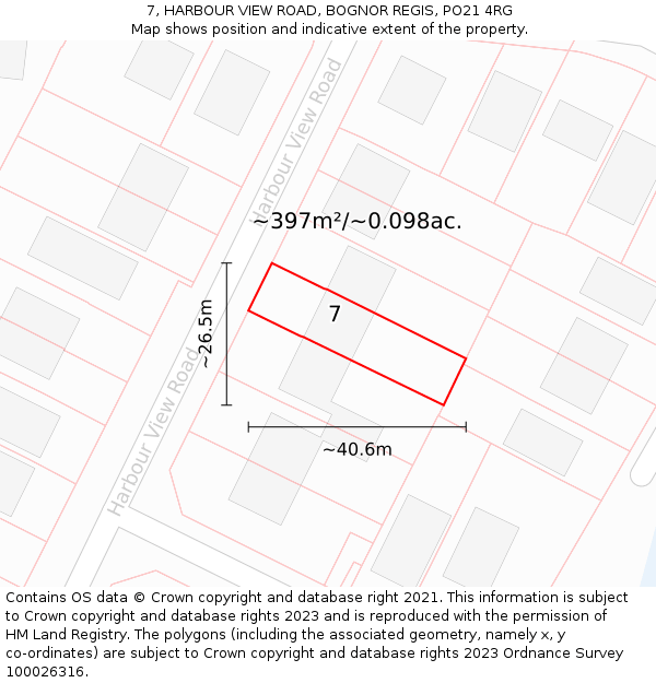 7, HARBOUR VIEW ROAD, BOGNOR REGIS, PO21 4RG: Plot and title map