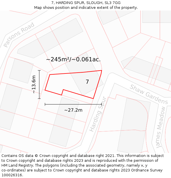 7, HARDING SPUR, SLOUGH, SL3 7GG: Plot and title map