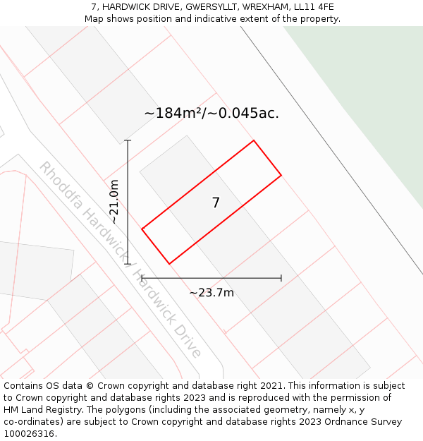 7, HARDWICK DRIVE, GWERSYLLT, WREXHAM, LL11 4FE: Plot and title map