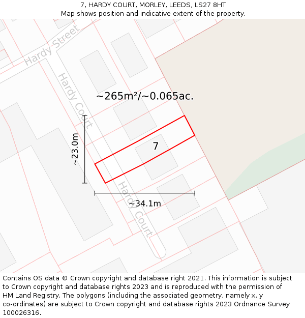 7, HARDY COURT, MORLEY, LEEDS, LS27 8HT: Plot and title map