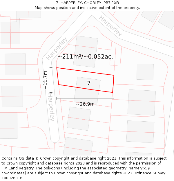 7, HARPERLEY, CHORLEY, PR7 1XB: Plot and title map