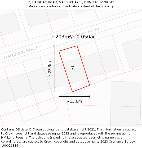 7, HARPHAM ROAD, MARSHCHAPEL, GRIMSBY, DN36 5TR: Plot and title map