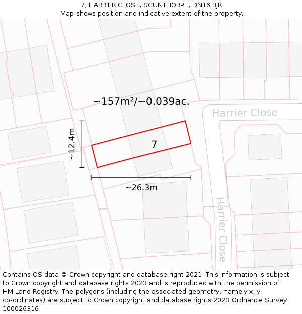 7, HARRIER CLOSE, SCUNTHORPE, DN16 3JR: Plot and title map