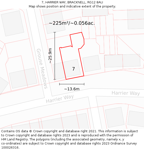 7, HARRIER WAY, BRACKNELL, RG12 8AU: Plot and title map