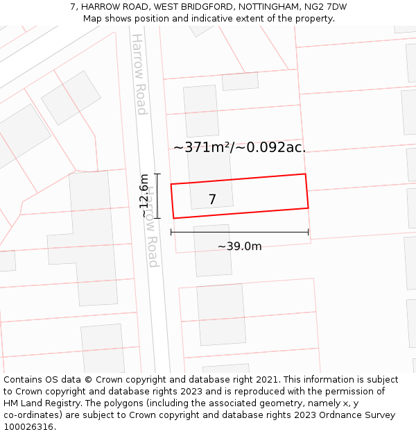 7, HARROW ROAD, WEST BRIDGFORD, NOTTINGHAM, NG2 7DW: Plot and title map