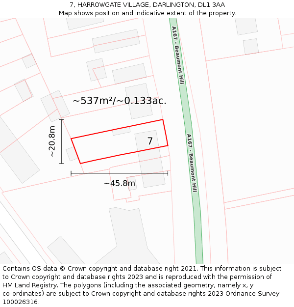 7, HARROWGATE VILLAGE, DARLINGTON, DL1 3AA: Plot and title map