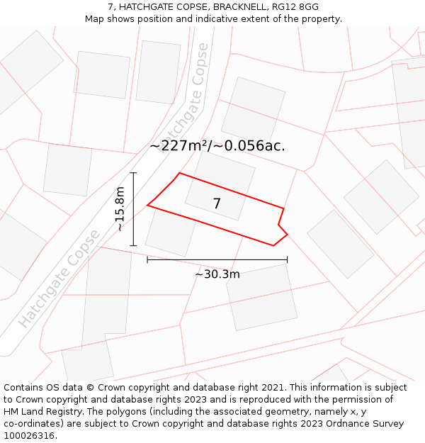 7, HATCHGATE COPSE, BRACKNELL, RG12 8GG: Plot and title map