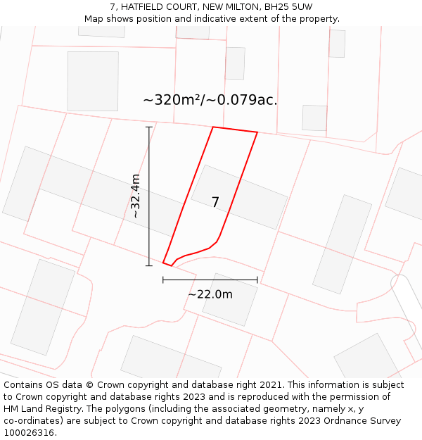 7, HATFIELD COURT, NEW MILTON, BH25 5UW: Plot and title map