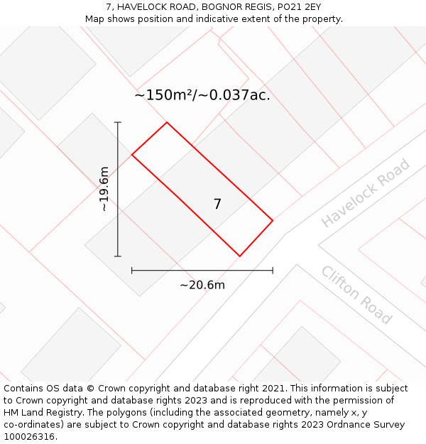 7, HAVELOCK ROAD, BOGNOR REGIS, PO21 2EY: Plot and title map