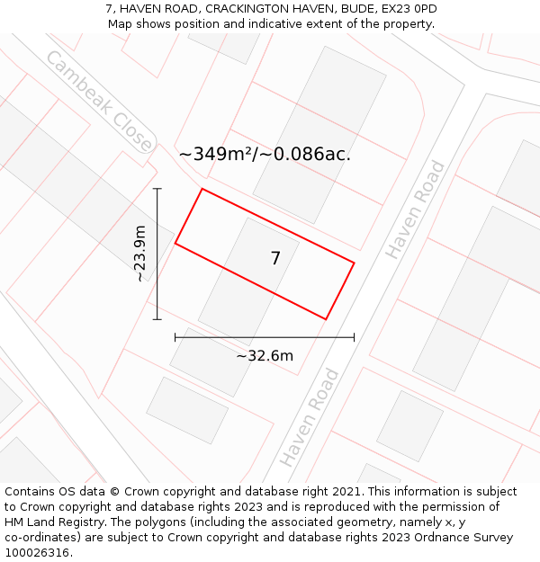 7, HAVEN ROAD, CRACKINGTON HAVEN, BUDE, EX23 0PD: Plot and title map