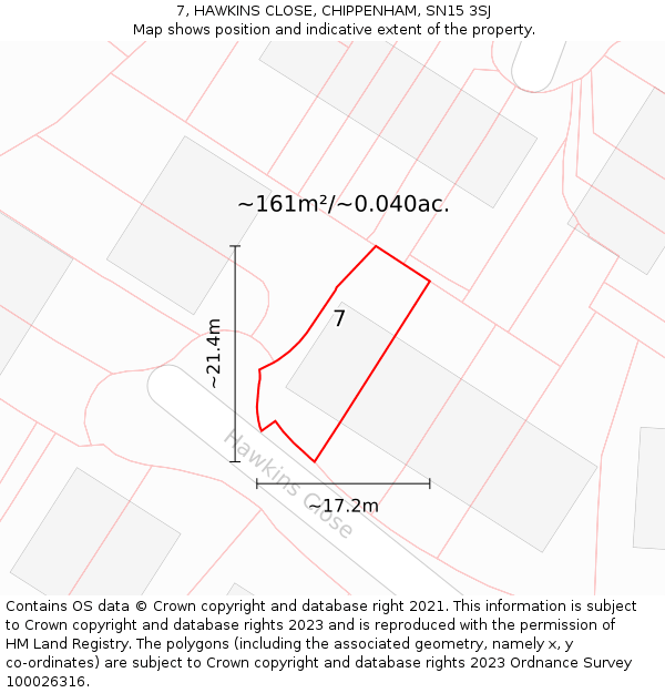 7, HAWKINS CLOSE, CHIPPENHAM, SN15 3SJ: Plot and title map