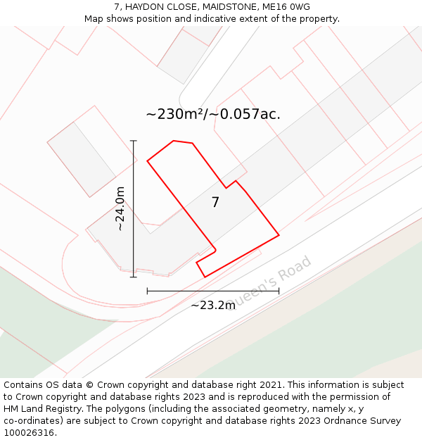 7, HAYDON CLOSE, MAIDSTONE, ME16 0WG: Plot and title map