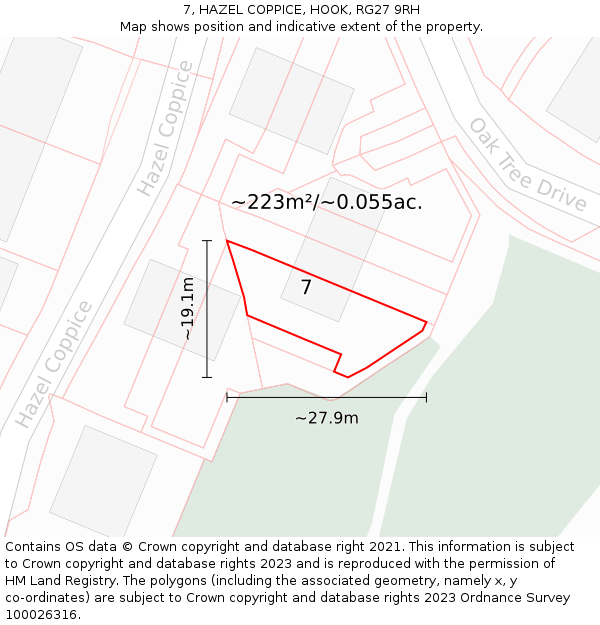 7, HAZEL COPPICE, HOOK, RG27 9RH: Plot and title map