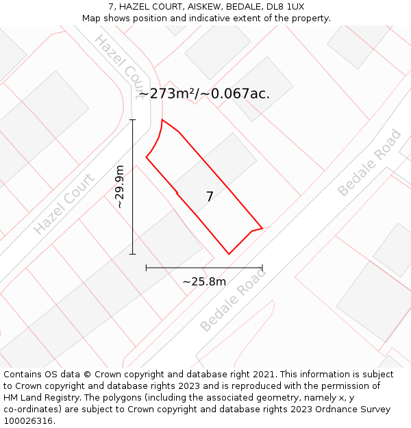 7, HAZEL COURT, AISKEW, BEDALE, DL8 1UX: Plot and title map