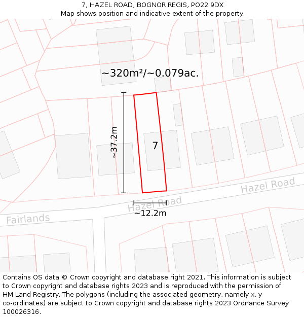 7, HAZEL ROAD, BOGNOR REGIS, PO22 9DX: Plot and title map