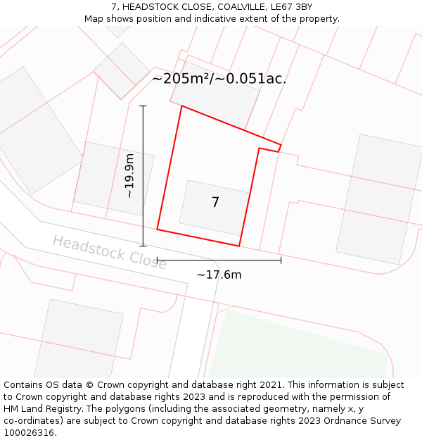 7, HEADSTOCK CLOSE, COALVILLE, LE67 3BY: Plot and title map
