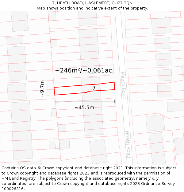 7, HEATH ROAD, HASLEMERE, GU27 3QN: Plot and title map