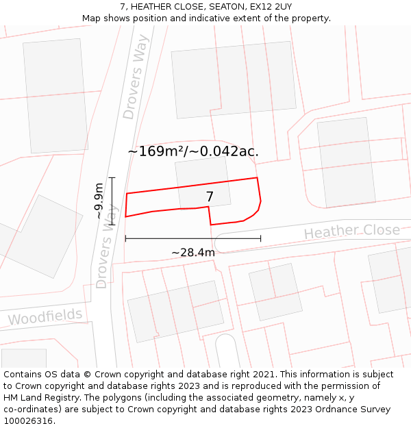 7, HEATHER CLOSE, SEATON, EX12 2UY: Plot and title map