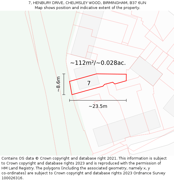 7, HENBURY DRIVE, CHELMSLEY WOOD, BIRMINGHAM, B37 6UN: Plot and title map