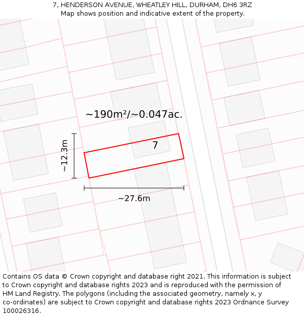 7, HENDERSON AVENUE, WHEATLEY HILL, DURHAM, DH6 3RZ: Plot and title map