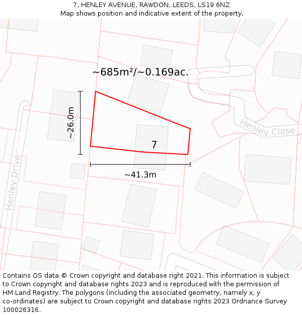 7, HENLEY AVENUE, RAWDON, LEEDS, LS19 6NZ: Plot and title map