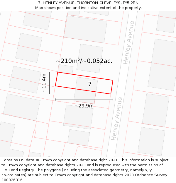 7, HENLEY AVENUE, THORNTON-CLEVELEYS, FY5 2BN: Plot and title map