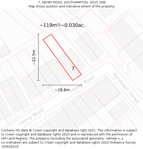 7, HENRY ROAD, SOUTHAMPTON, SO15 3HB: Plot and title map