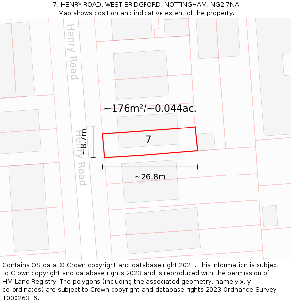 7, HENRY ROAD, WEST BRIDGFORD, NOTTINGHAM, NG2 7NA: Plot and title map