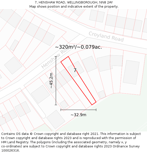 7, HENSHAW ROAD, WELLINGBOROUGH, NN8 2AY: Plot and title map