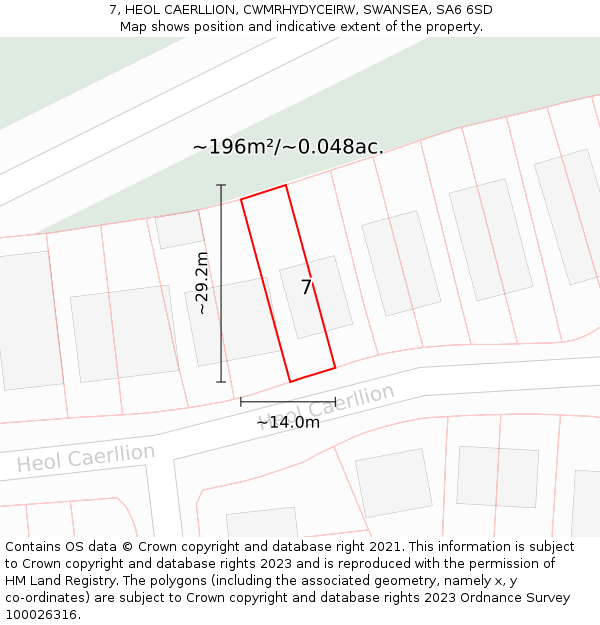 7, HEOL CAERLLION, CWMRHYDYCEIRW, SWANSEA, SA6 6SD: Plot and title map