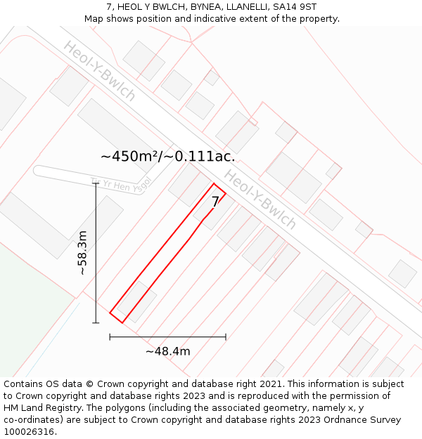 7, HEOL Y BWLCH, BYNEA, LLANELLI, SA14 9ST: Plot and title map