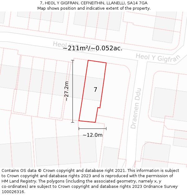 7, HEOL Y GIGFRAN, CEFNEITHIN, LLANELLI, SA14 7GA: Plot and title map