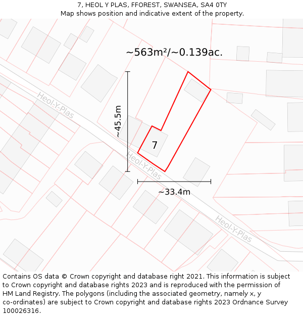 7, HEOL Y PLAS, FFOREST, SWANSEA, SA4 0TY: Plot and title map