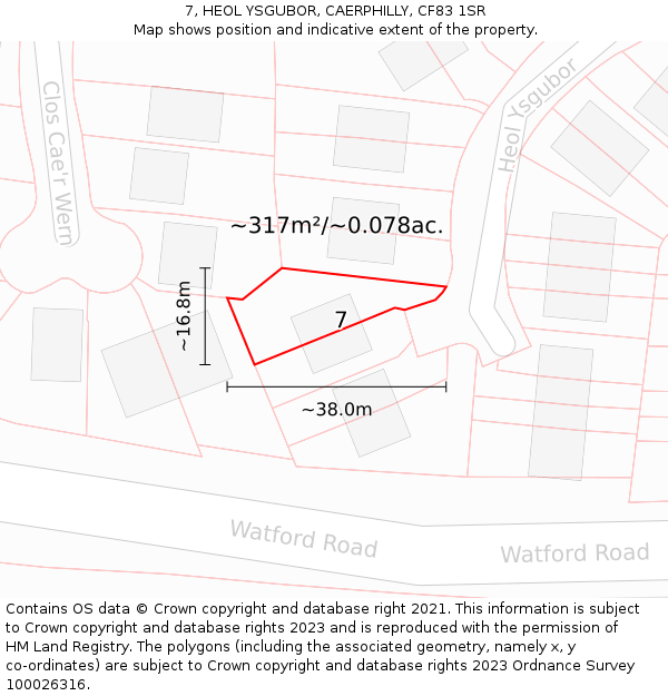 7, HEOL YSGUBOR, CAERPHILLY, CF83 1SR: Plot and title map