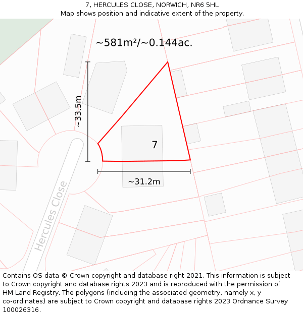 7, HERCULES CLOSE, NORWICH, NR6 5HL: Plot and title map