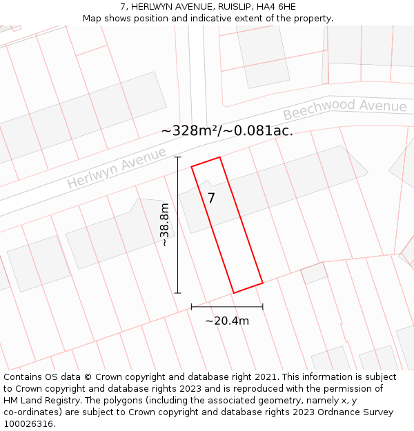 7, HERLWYN AVENUE, RUISLIP, HA4 6HE: Plot and title map