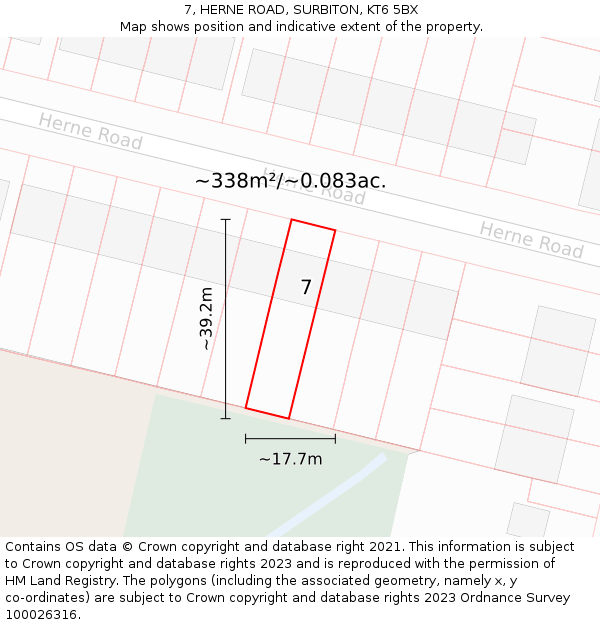 7, HERNE ROAD, SURBITON, KT6 5BX: Plot and title map