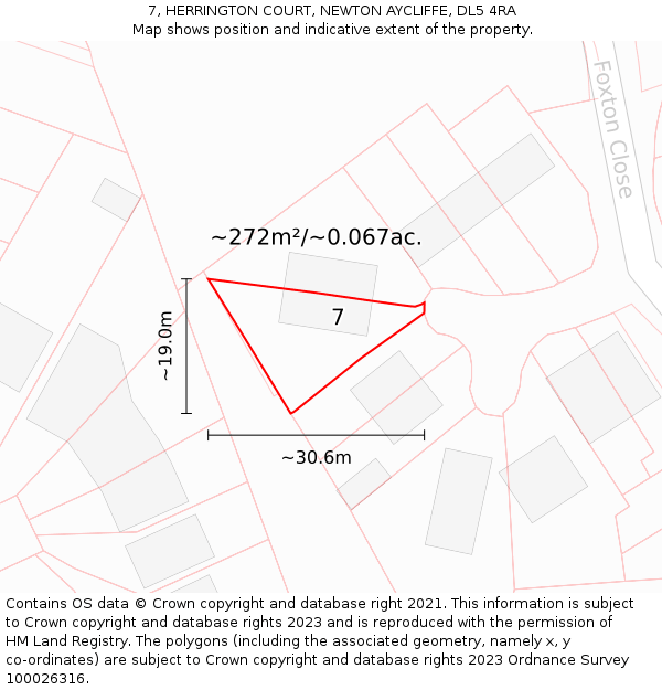 7, HERRINGTON COURT, NEWTON AYCLIFFE, DL5 4RA: Plot and title map