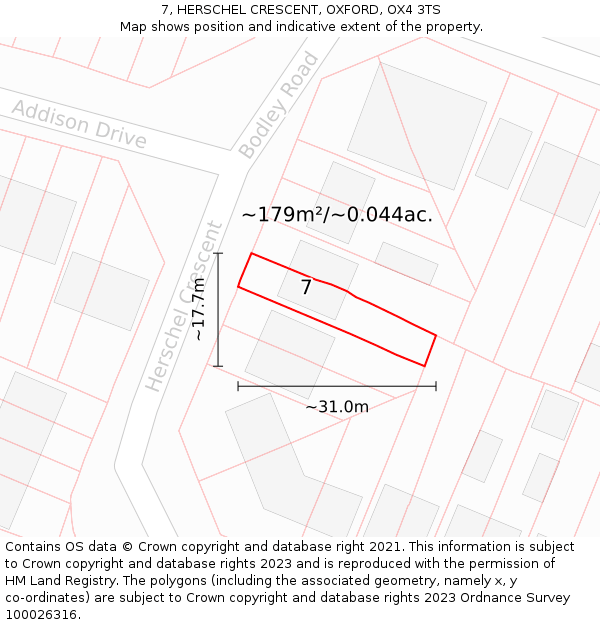 7, HERSCHEL CRESCENT, OXFORD, OX4 3TS: Plot and title map