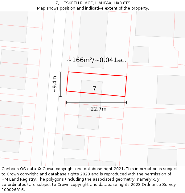 7, HESKETH PLACE, HALIFAX, HX3 8TS: Plot and title map