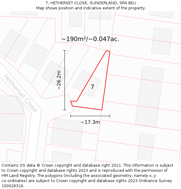 7, HETHERSET CLOSE, SUNDERLAND, SR4 8EU: Plot and title map