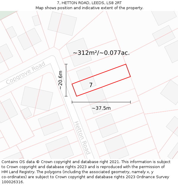 7, HETTON ROAD, LEEDS, LS8 2RT: Plot and title map