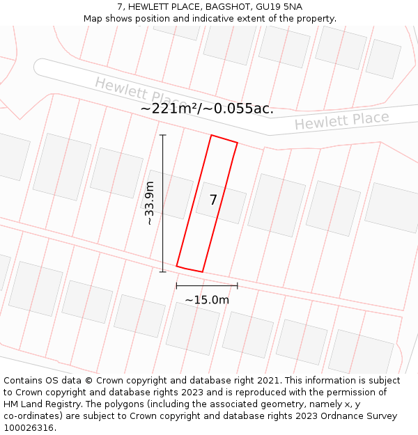 7, HEWLETT PLACE, BAGSHOT, GU19 5NA: Plot and title map