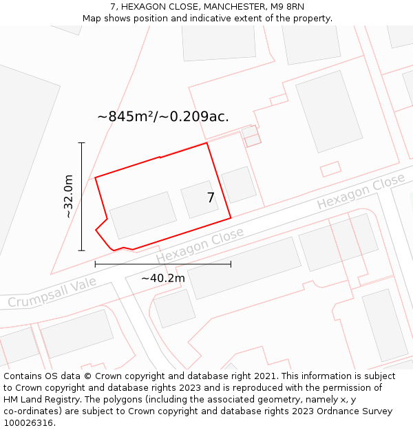 7, HEXAGON CLOSE, MANCHESTER, M9 8RN: Plot and title map