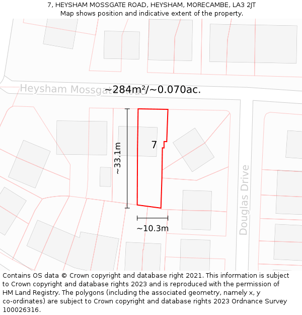 7, HEYSHAM MOSSGATE ROAD, HEYSHAM, MORECAMBE, LA3 2JT: Plot and title map