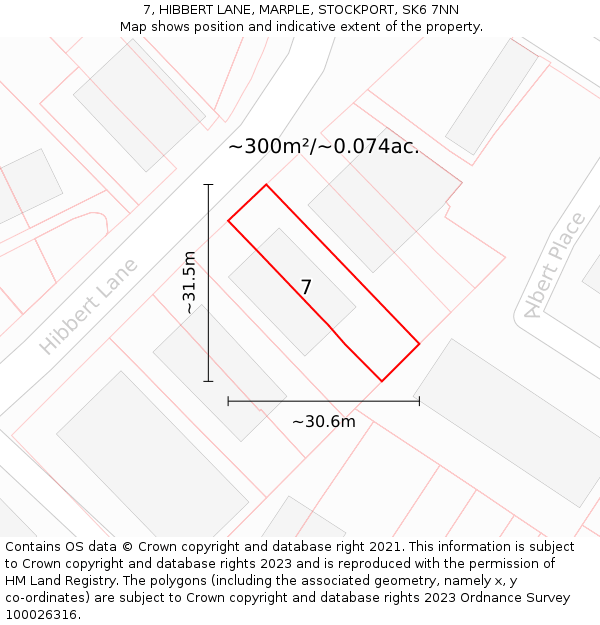 7, HIBBERT LANE, MARPLE, STOCKPORT, SK6 7NN: Plot and title map